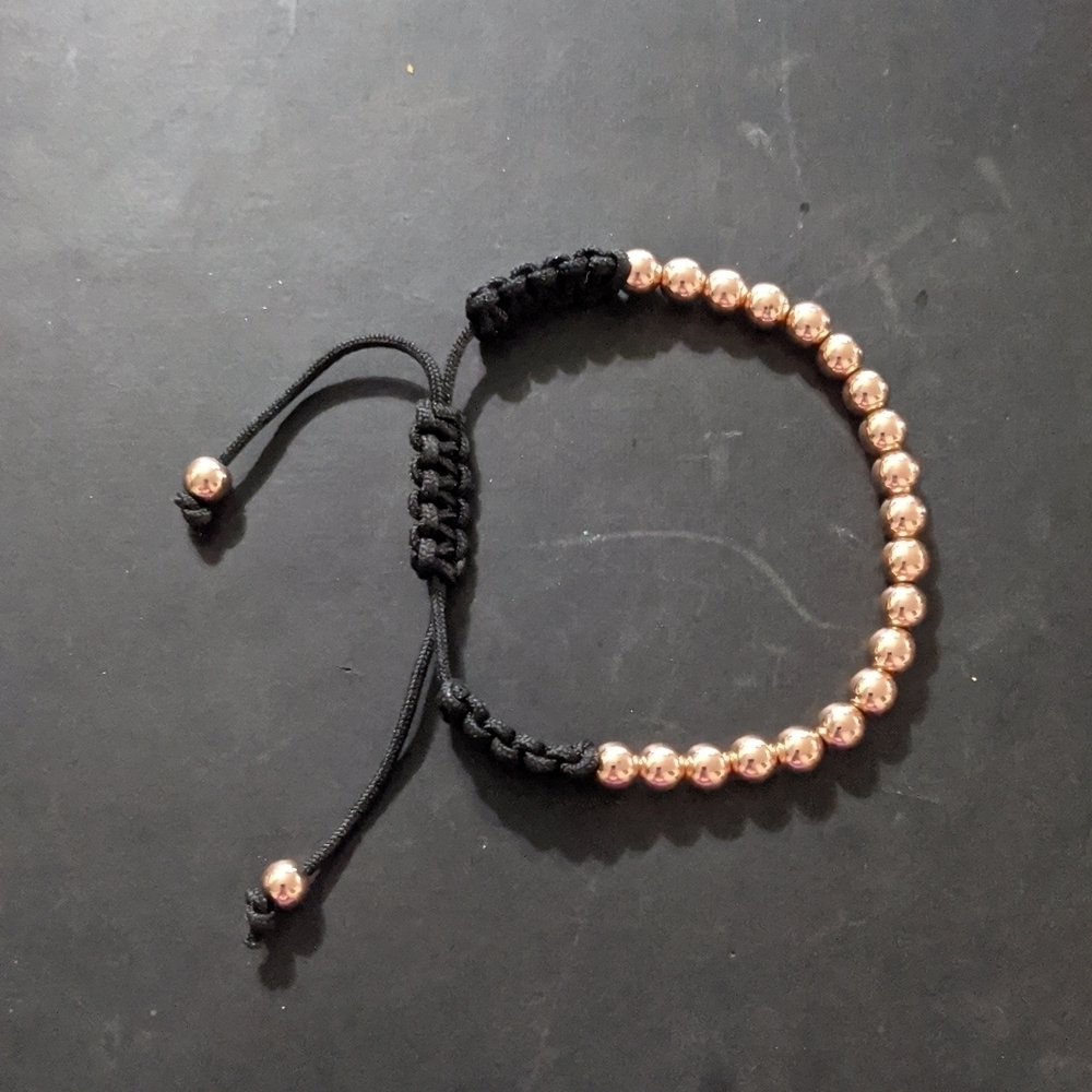 Copper Tone Beaded Black Cord Slide Knot Statement Bracelet